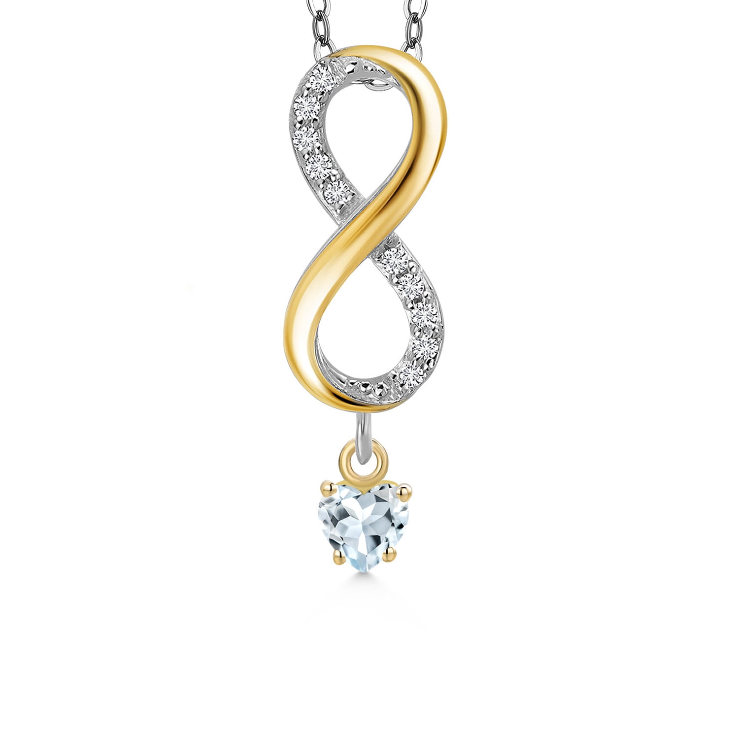 925 Silver and 10K Yellow Gold Sky Blue Aquamarine and Lab Grown Diamond Pendant Necklace for Women | 0.58 Cttw | Gemstone March Birthstone | Heart Shape 4MM | With 18 inch Silver Chain