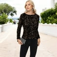 thumbnail image 2 of Women's Long Sleeve Sequin Top Round Neck Sparkle Blouse- Small, Black and Gold, 2 of 7