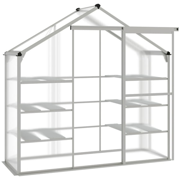 Outsunny Walk-in Greenhouse with 3-Tier Shelves, Polycarbonate Cold Frame