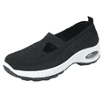 thumbnail image 2 of Women's Woven Orthopedic Breathable Soft Shoes, Lightweight Comfortable Mesh Stretch Sneakers,Go Walking Slip on Foam Shoes (Black), 2 of 6
