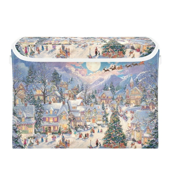 Wobogo Christmas Eve Large Collapsible Storage Box Flip Lid Fabric Decorative Organizer Container Basket with Handles 16.5×12.6×11.8in