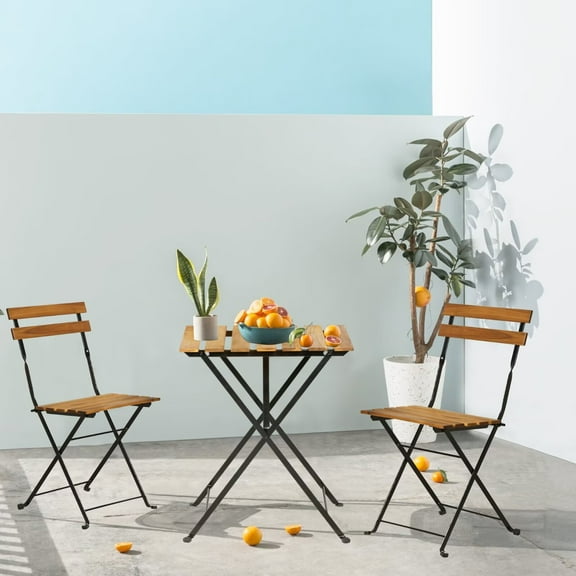 YRLLENSDAN Foldable Bistro Set for 2, Outdoor and Indoor, Portable Patio Furniture Set with 2 Chairs and 1 Table, 3-Piece Bistro Table and Chairs, Chestnut Brown