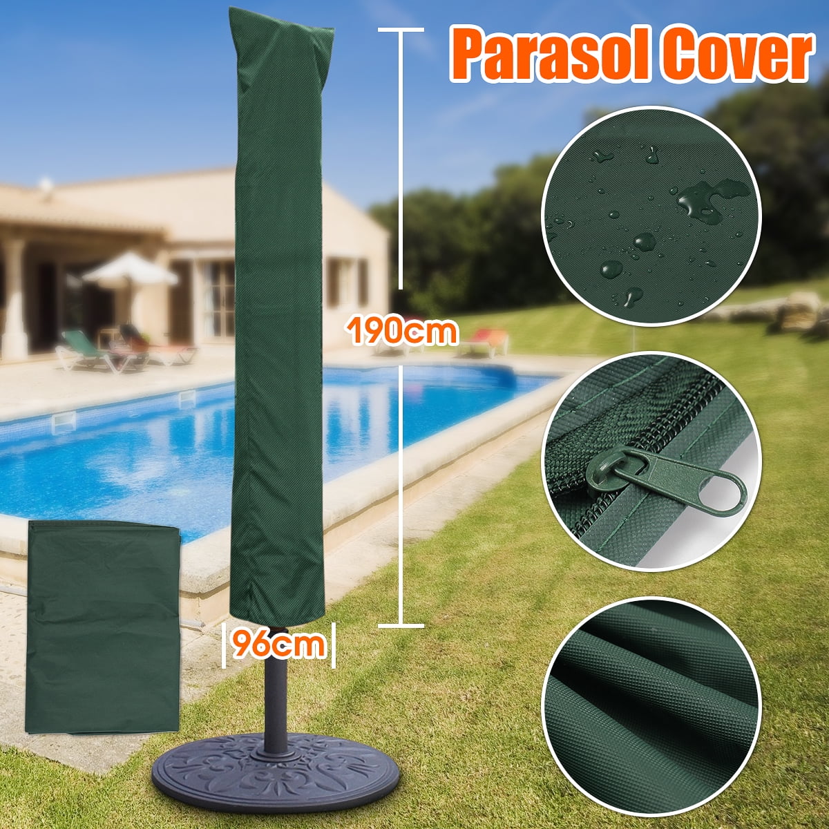 Garden Umbrella Cover Durable Outdoor Zip Anti-UV Waterproof Storage Bag 