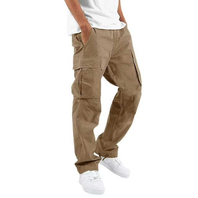 Pantalon de Travail Confortable en Lin de Coton Multi-Poche Décontracté Large et Large