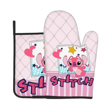 

2pcs Anime Lilo and Stitch angel Oven Mitts And Pot Holders Set 356 F Heat Resistant Non Slip Kitchen Gloves Hot Pads For Kitchen Cooking BBQ Baking Grilling Microwave (Cute 23)
