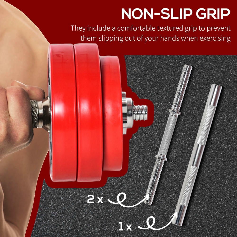 Resenkos 66-lb Adjustable Dumbbell & Barbell Combo Set for Home Workouts - Wine Red