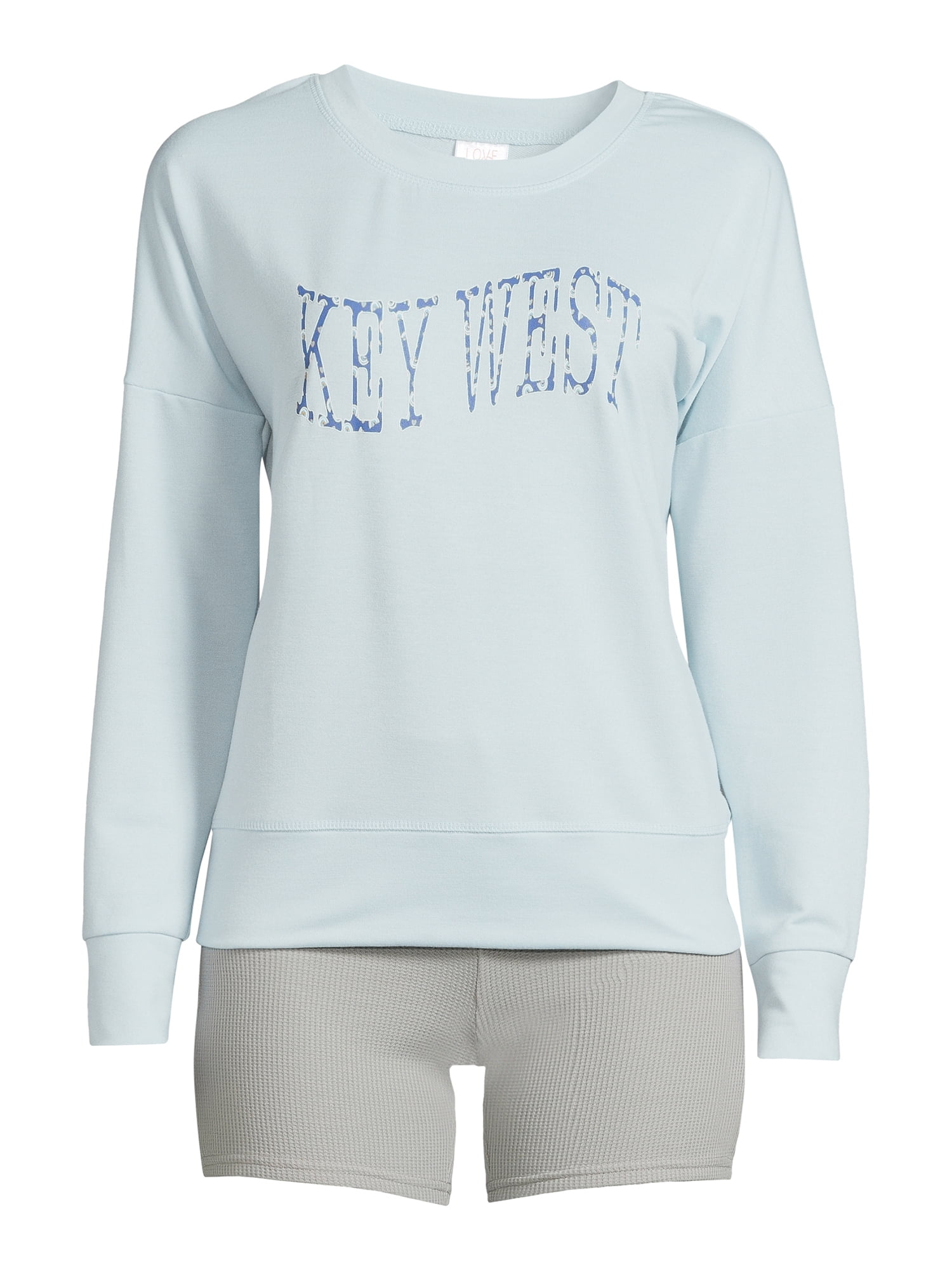 Love At First Sight Junior's and Junior's Plus Graphic Print Top and Bike Shorts, 2-Piece