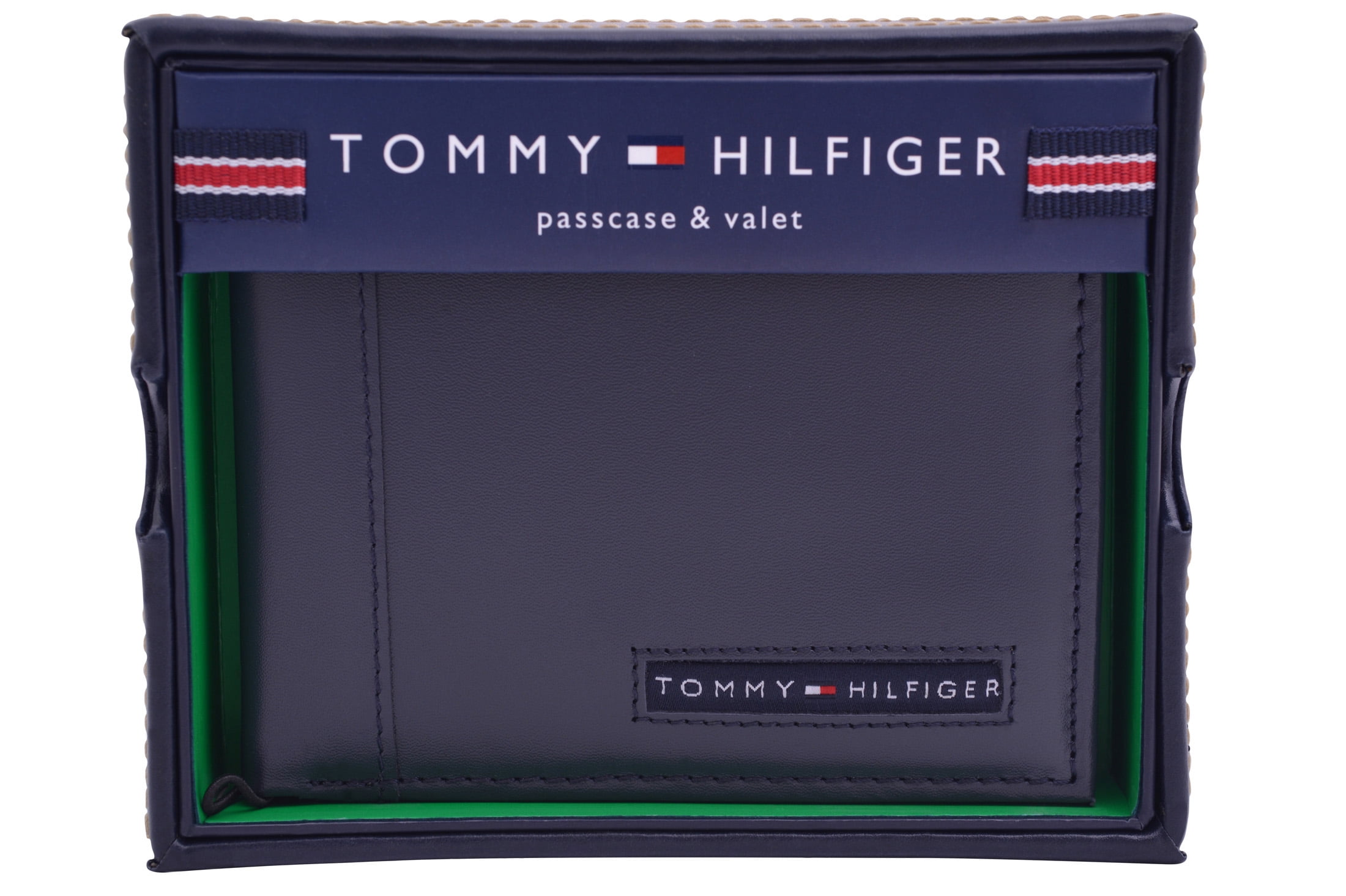 Tommy Hilfiger Men\'s 31TL22X063 Genuine Leather Passcase Billfold Wallet  Navy