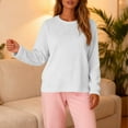 thumbnail image 5 of QSAWXQZ Women's Flannel Loungewear Shirt Long Sleeve Crewneck Solid Pullover Going Out Pajamas Top White M, 5 of 9