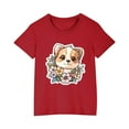 thumbnail image 2 of BRGZLK Girls Summer T Shirt Casual Crewneck Short Sleeve Soft Cozy T-shirts Unisex Cute Pomeranian Dog Print Cotton Tops Red 5-6 Years, 2 of 5