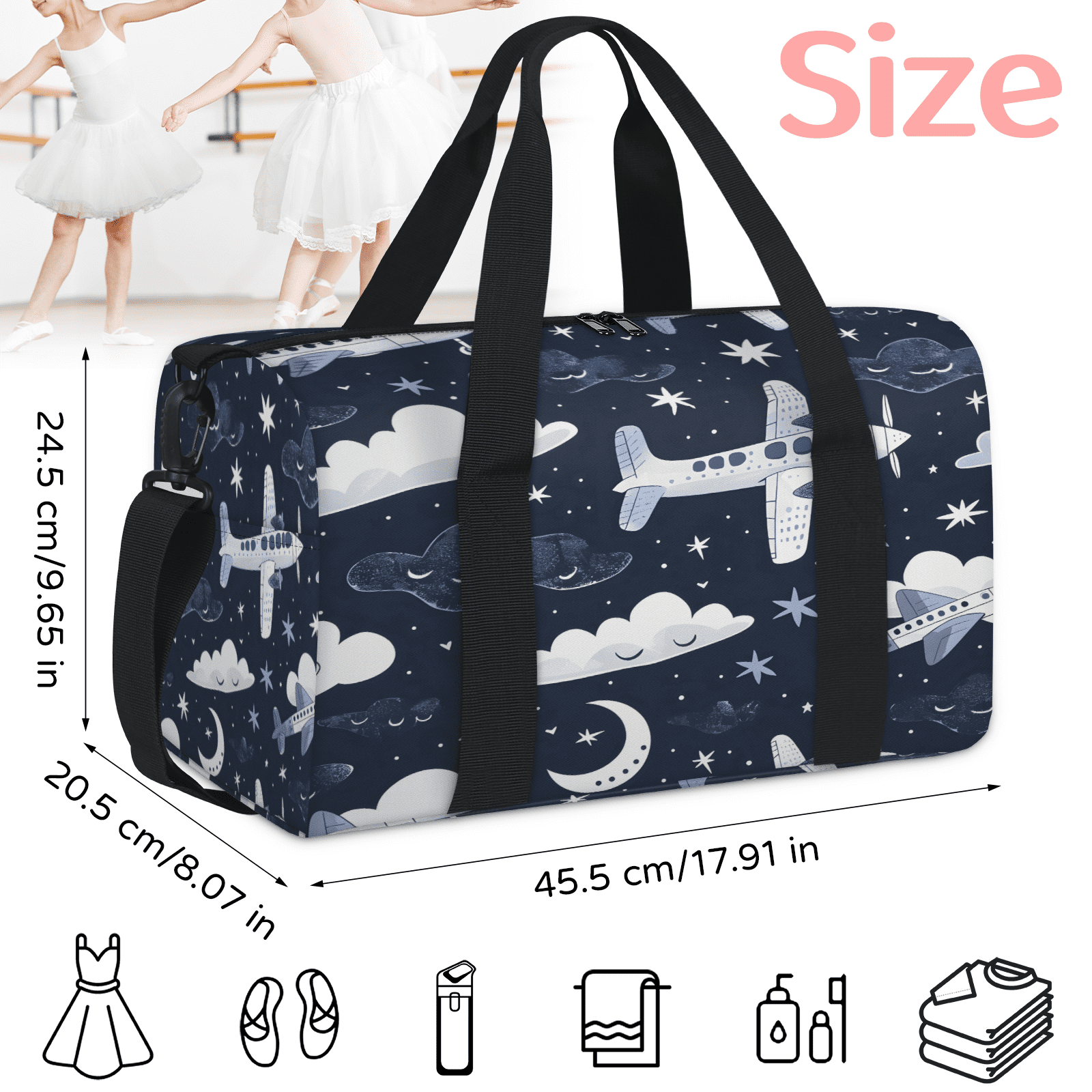 Herdesigns Aircraft Airplane Travel Duffle Bag Sports Yoga Weekender Overnight Carry on Workout Bags Lightweight Waterproof Gym Tote Bag for Women
