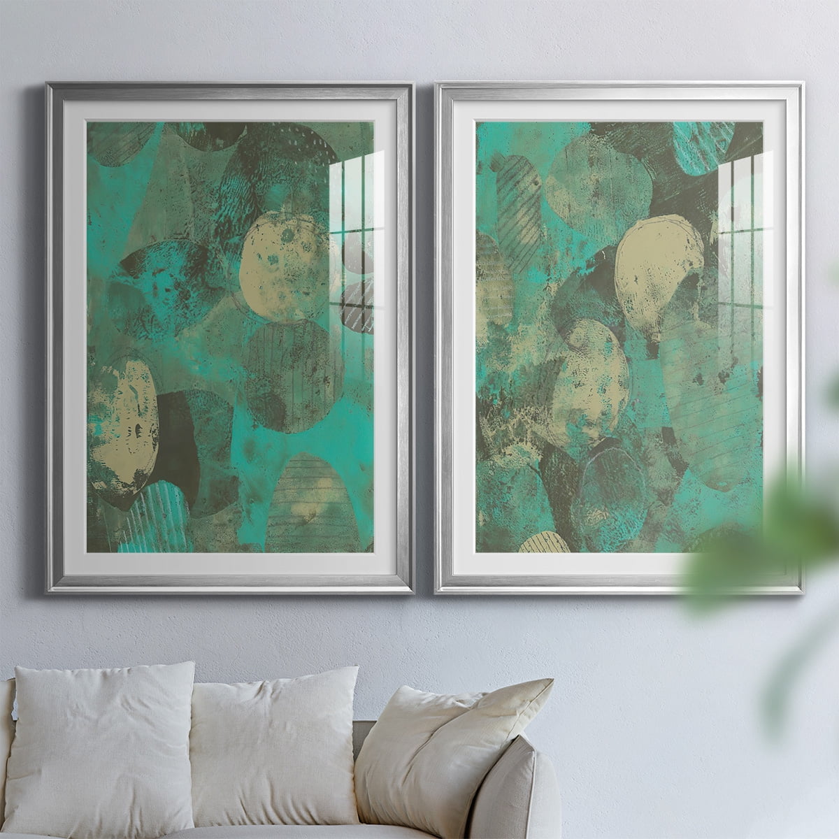 Wexford Home Minty Green Orbs I Premium Framed Print, 26.5" x 36.5" - Ready to Hang, Silver (Set of 2)