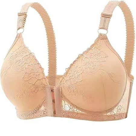 Kopltyrfg Womens Front Closure Bras Sexy Lace Full Coverage Bra Comfortable Wireless Push Up Bralettes Everyday Brassiere Complexion 2X-Large