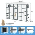 thumbnail image 3 of Demi Bonn 104" Wooden Cat House Outdoor Catio Kitty Enclosure with Super Large Enter Door, Cat Cage Condo Playpen with 6 Jumping Platforms, 2 Cat Condos, Gray, 3 of 14