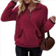 thumbnail image 1 of Sudadera Informal de con Cremallera de un Cuarto para Mujer, Larga, Ligera, Suave y Afelpada, con Bolsillos. Vino Tinto L, 1 of 8