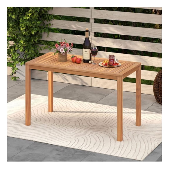 Outdoor Wood Dining Table for 4-6, Slatted Patio Table, 24x30 inch Natural Finish