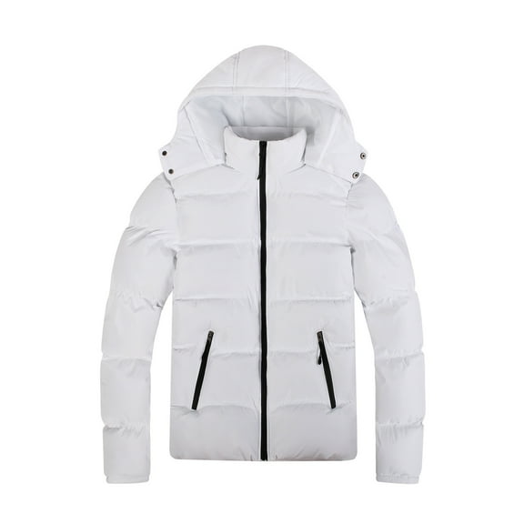 JSGEK Loose Vintage Zip up Hoodies Jacket Quiled Coat with Pockets Casual Clothes for Men Solid Color Lightweight Puffer Men's Outerwear Padded Coat Long Sleeve Warm Long Sleeve Warm White L