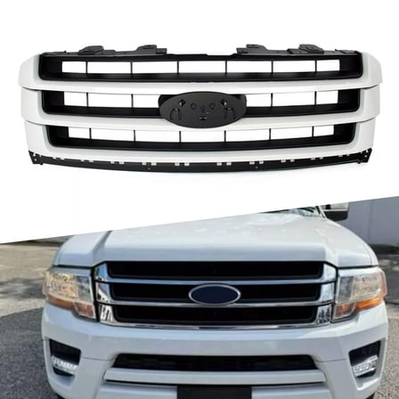 ONEPI Oxford White Front Grill Fit For Ford Expedition 2015 2016 2017 Models, W/Black Insert