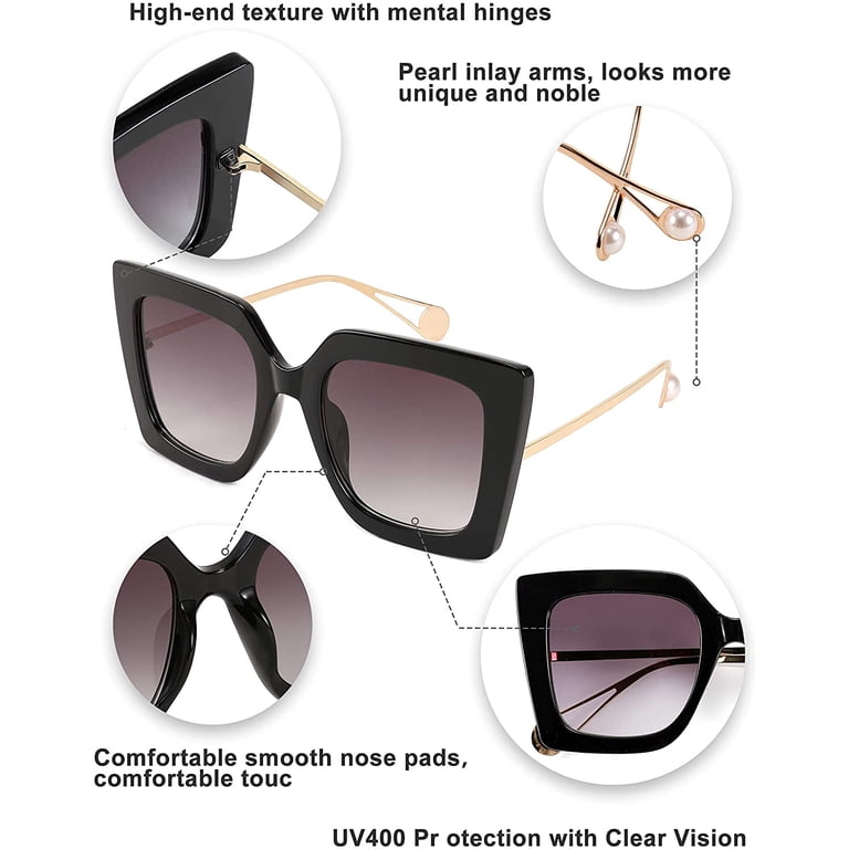 Oversized Square Cat Eye Sunglasses Pearl Inlay Arms UV400 Protection Amazon.com: FEISEDY Sunglasses Womens Trendy, Oversized  main image 2