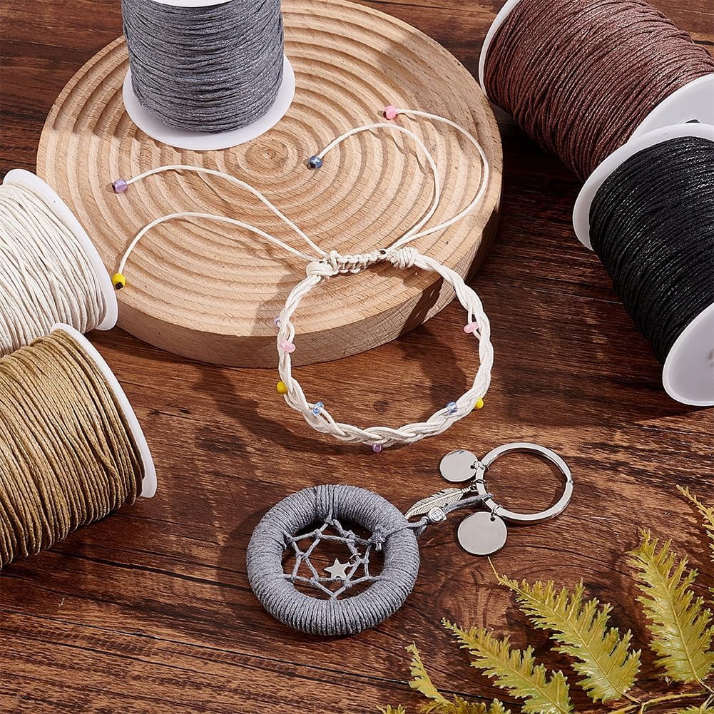 800 Yards 1mm Waxed Cord 8 Colors Waxed String Cotton Waxed Thread Beading Cord for Chinese Knotting Wax Cord Necklace String for Jewelry Making Bracelet Earth Tone DIY Mixed Color