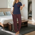 thumbnail image 2 of Bovxnpu Pajamas for Women Set Loungewear Set, Women 2 Piece Lounge Set Short Sleeve Tops and Plaid Long Pants With Pocket Soft Sleepwear, 2 of 6