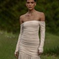 thumbnail image 4 of One Shoulder Tube Top Long Dress Sexy Backless Pleated High Waist Summer Dress For Women - Apricot, Blue, 4 of 4