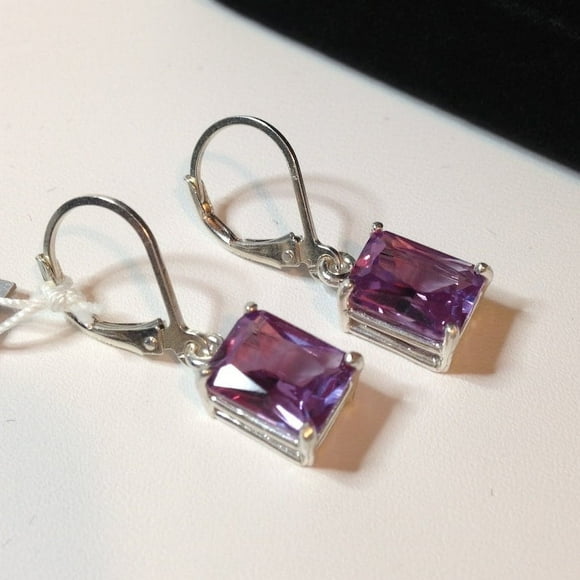 Emerald Cut Alexandrite Earrings Dangle Sterling Silver Trending Jewelry Gift Stones June Birthstone Color Change Alexandrite