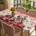 thumbnail image 3 of Valentine's Day Table Cloths for 6 Foot Rectangle Tables, Red Gnomes Loves Roses Romantic Beige Patio Waterproof Elastic Fitted Tablecloths, Washable Rectangular Table Cover for Camping, 3 of 8