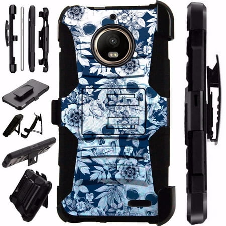 Skull Silicone Case (For Motorola Moto E4 Case / Moto E 4 Case Armor Hybrid Case Silicone Cover Kick Stand LuxGuard Holster (Skull)