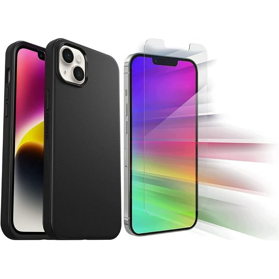 OtterBox Symmetry Series Case for iPhone 14 Plus Only - with Zagg Glass Elite Clear Screen Protector - Non-Retail Packaging - Black