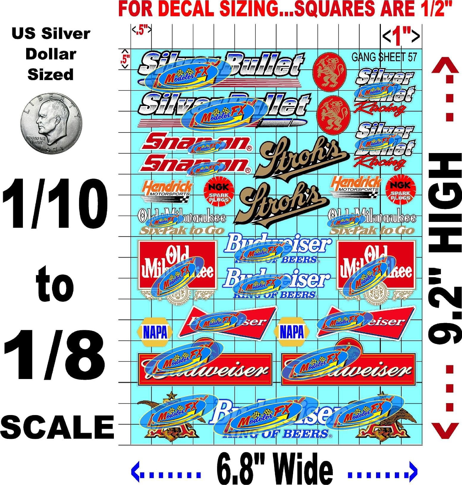 White Vinyl R/C Racing Sponsor Sticker Gang Sheet 57-1/8th � 1/10th Scale Model Decal Sticker Sheet R/C Lexan Body - Decorate Your R/c Cars, Boats, Truck Model � Die-Cut to Shape - Peel & Stick