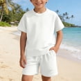 thumbnail image 5 of SGFCWSX Boys 2 Piece Outfits Waffle Knit Short Sleeve T-shirt and Shorts Set Summer Casual Athletic Clothes with Pockets White Size 4T, 5 of 7