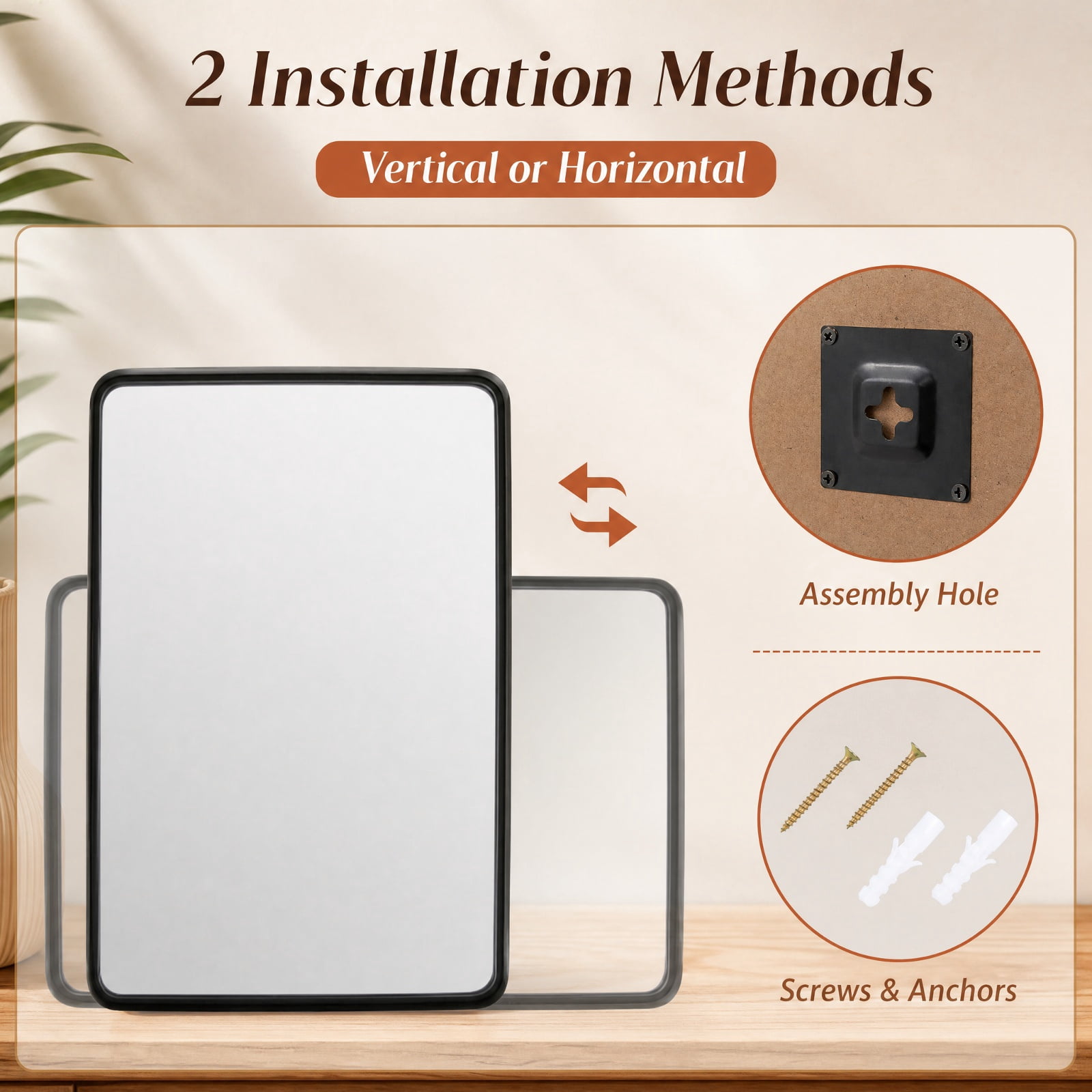 Vebreda Bathroom Wall Mirror, Rectangular Wall Mount Bathroom Mirror with Solid Steel Frame, Premium Glass for Clear reflection