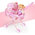 thumbnail image 3 of SURJDE Baby Doll Stroller,Realistic 2 in 1 Baby Stroller for Dolls,Foldable Pram Gift Set with Baby Doll Cartoon Printing Design Baby Stroller with Gift for Dolls 4PCS (A), 3 of 7