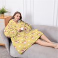 thumbnail image 5 of Oversized Wearable Blanket Hoodie,Yellow Cartoon Unicorn Pattern Sherpa Blanket Hoodie with Super Pockets,Super Warm Fuzzy Pullover for Women & Men, 5 of 6