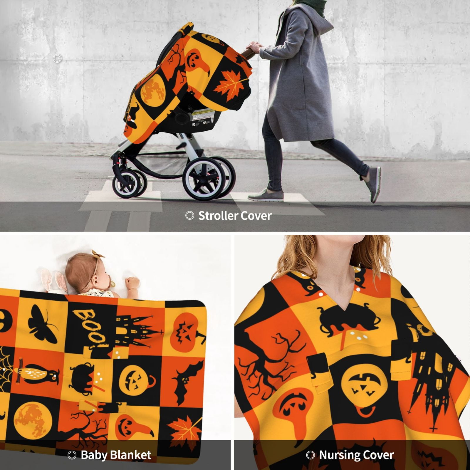 Car Seat Cover Baby - Halloween Banner Symbols Breathable Infant Car Seat Cover for Baby Carseat, Lightweight Comfort Baby Essentials Must Haves Newborn Stuff for Girl Boy