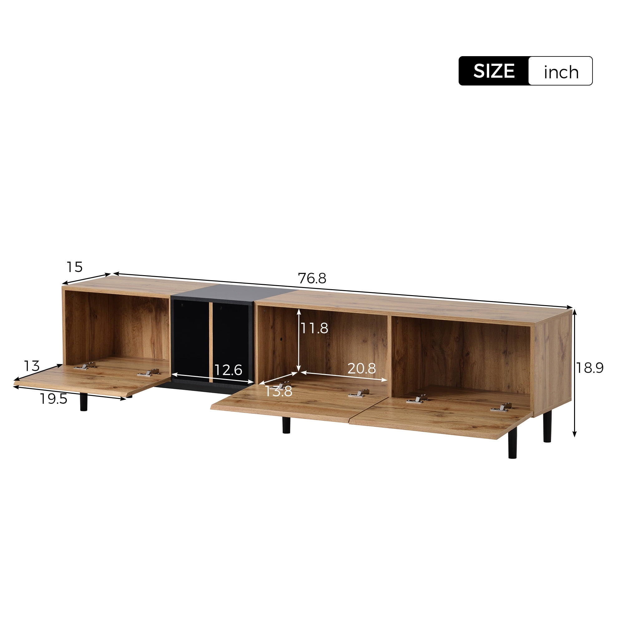 PORKISS TV Stand for 80 Inch TV, Entertainment Center with Storage Shelves, Media Console with Metal Legs for Living Room, Natural Wood