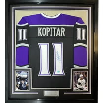 Framed Autographed/Signed Anze Kopitar 35x39 Los Angeles LA Black Hockey Jersey Beckett BAS COA #2