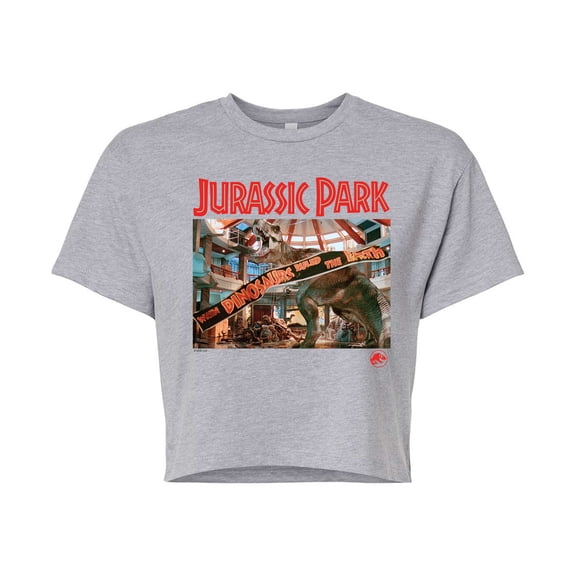 Jurassic Park - T-Rex Banner Scene - Juniors Cropped Graphic T-Shirt