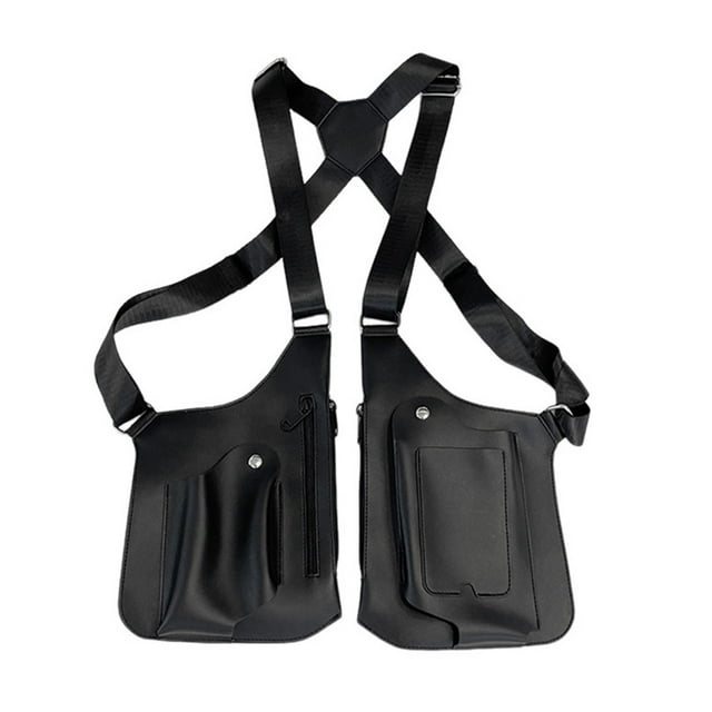 Guardurnaity Bolso de pecho negro para exteriores con múltiples bolsillos impermeable y correas ajustables bolso de chaleco versátil Bolsas de mensajero y de hombro
