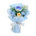 thumbnail image 4 of Ramo de flores de ganchillo con hojas de eucalipto artificiales y flores preservadas. Azul, 4 of 9