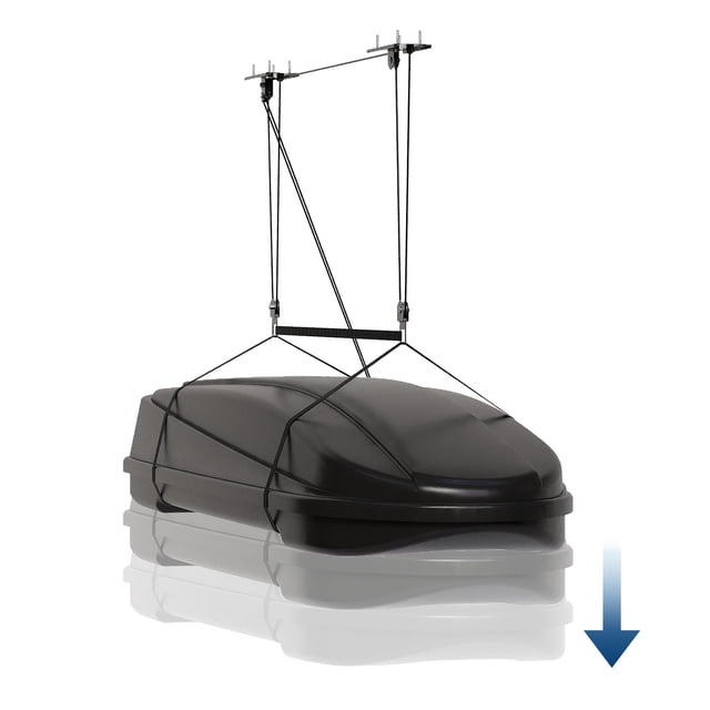 Heavy‑Duty Cargo Box Garage Pulley System, Ceiling Hoist Kit for 10–14 ft Ceilings, 150 Lbs Capacity with Dual Fixed‑Point Design, Adjustable Lifting Straps, Ideal Ceiling Mounted Storage Racks