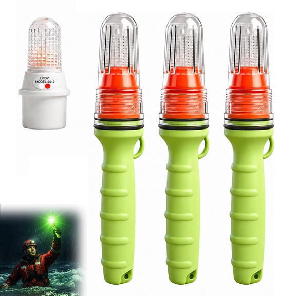 Electronic Boat Flares Marine Emergency Distress Signal Light Coast Guard Style Boat Safety LED Flare for Kayak Fishing Boat Life Raft Marine Survival Equipment (Red, 3PC)