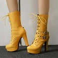 thumbnail image 2 of Mostsola Gothic Boots for Women Platform Heels Fashion Lace up Buckle Strap Mid Calf Boots, 2 of 9