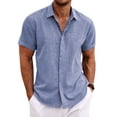 thumbnail image 1 of Camisa COOFANDY de lino, manga corta, casual, azul, 1 of 5
