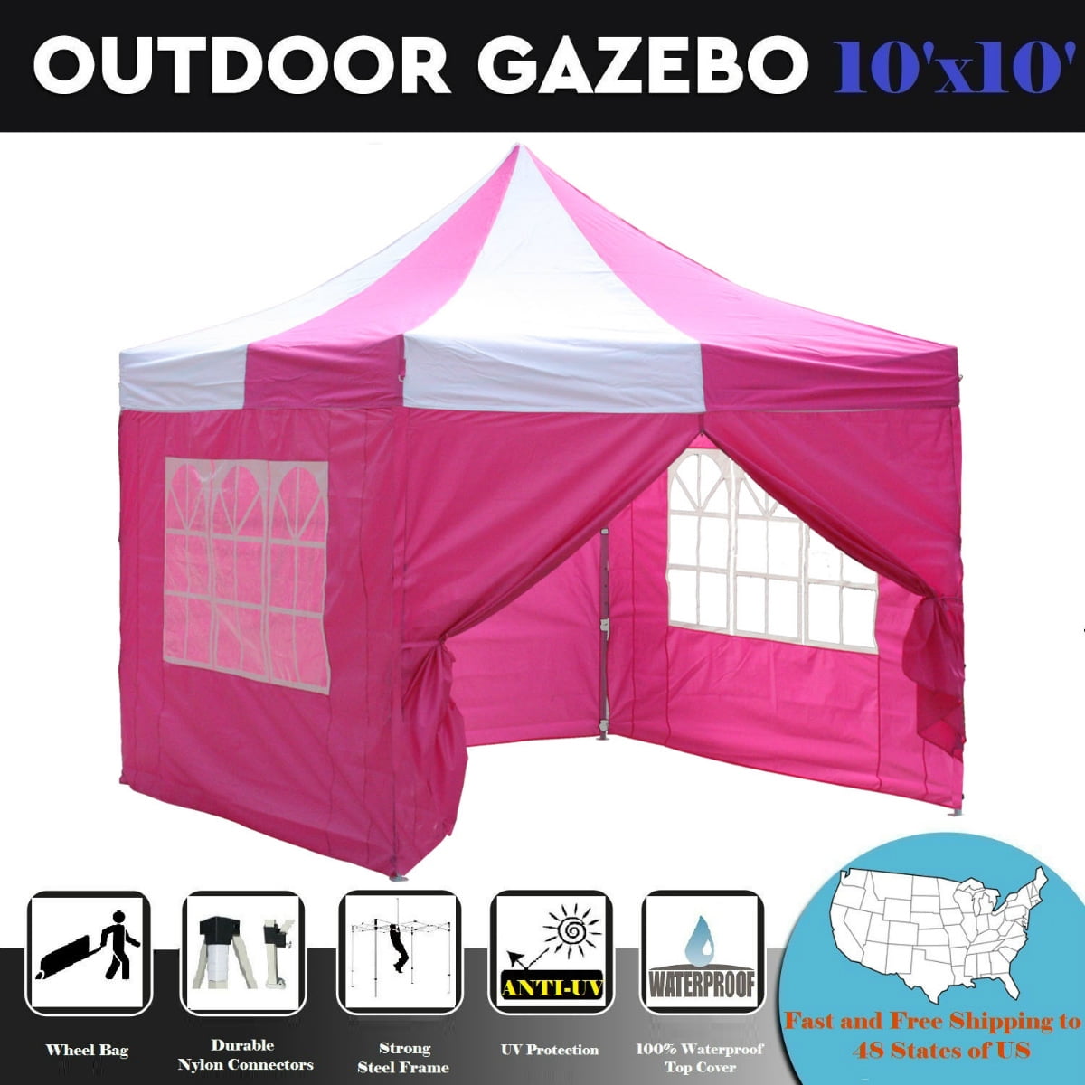 Pink Zebra F Model Upgraded Frame 10/'x10/' Pop Up Canopy Party Tent