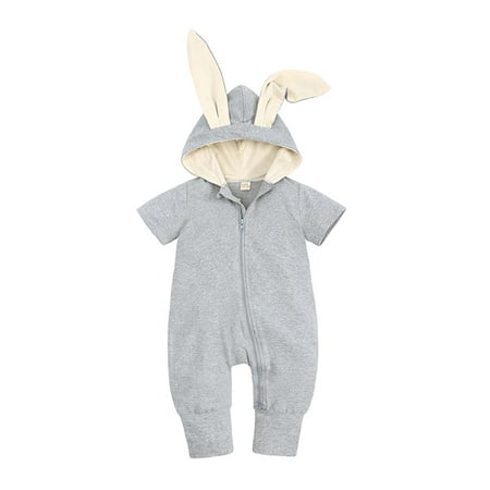 

Odeerbi Baby Bodysuit Layette Onesies for Toddler Newborn Rabbit Ears Hooded Short-sleeved Trousers Romper Jumpsuit Gray