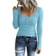 thumbnail image 1 of Prolriy Tops de verano para mujer 2024, camisetas Henley de manga larga para mujer, camisetas ajustadas con botones y cuello redondo, camisetas de punto acanalado, camisetas para mujer, azul claro M, 1 of 7