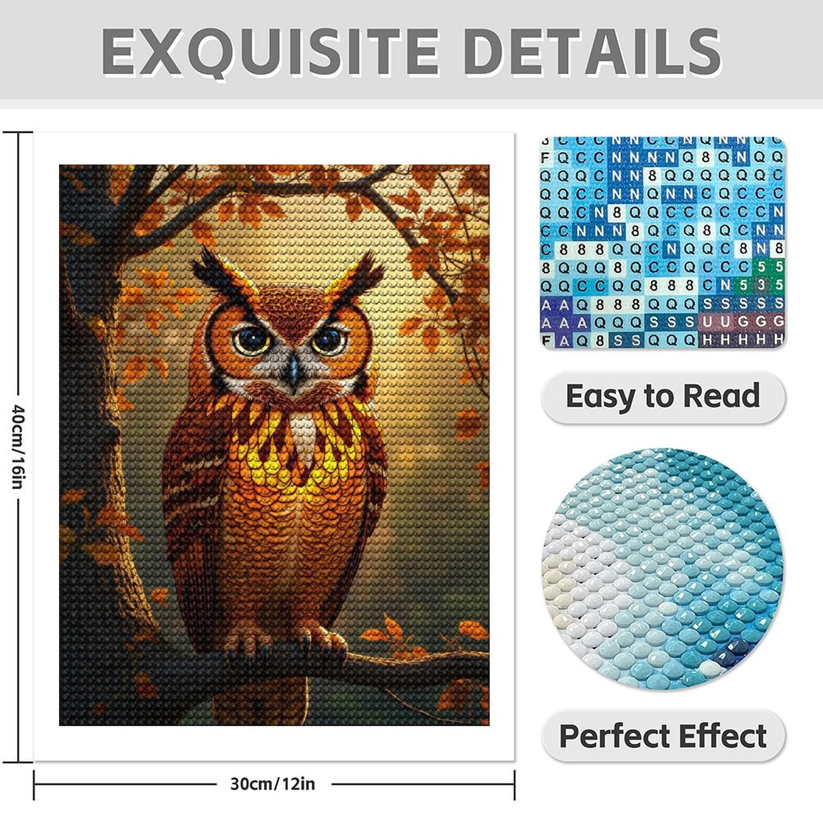 Diamond Art Kit for Adults, Autumn Owl Illuminated Forest Scene Diamond Painting for Adults Beginners, DIY Diamond Art Painting Kits, 5D Diamond Painting Crafts for Home Decor 12x16 Frameless