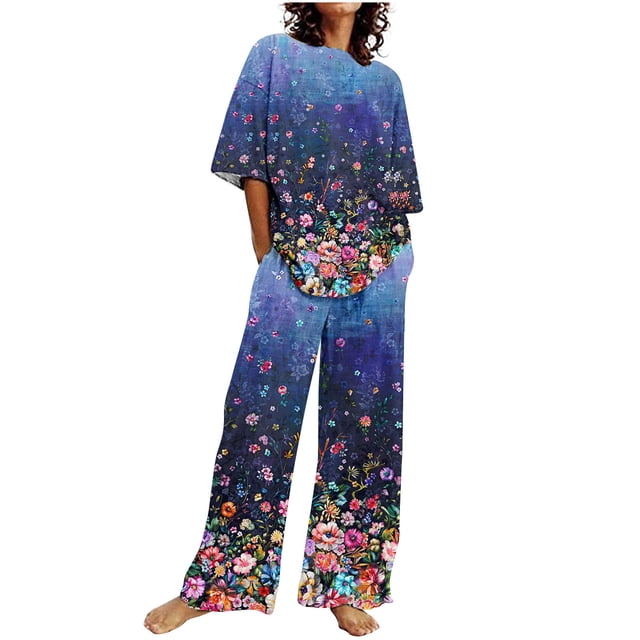 Hauts à Manches Courtes pour Femmes Costume d'Été Mode Short Imprimé Pantalons Colorés Costume Décontracté Deux Pièces Hauts à Manches Courtes pour Femmes Hauts d'Été pour Femmes avec Manches